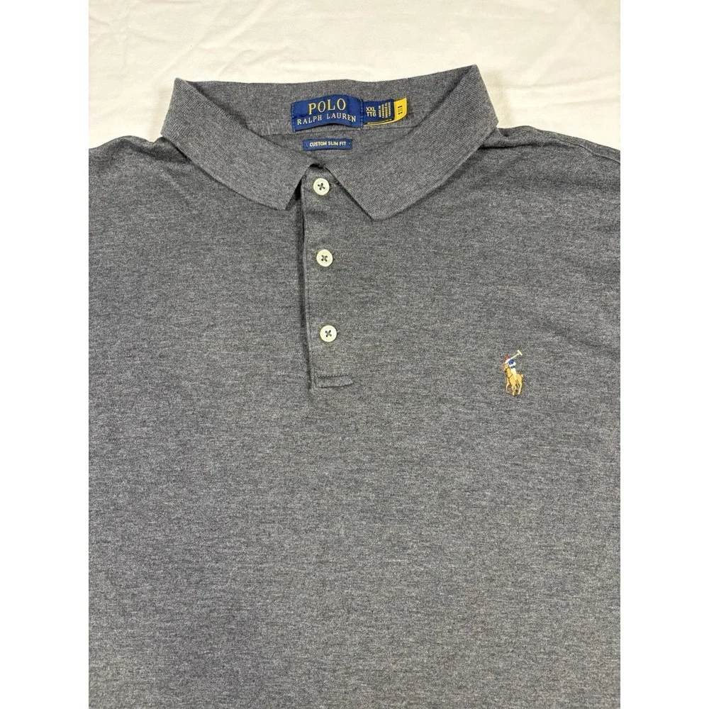 Polo Ralph Lauren Men's Grey Custom Slim Fit Short Sleeve Polo Shirt Size XXL